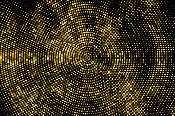 Gold Glitter Halftone Dotted Backdrop. Abstract Circular Retro Pattern. Pop Art Style Background. Golden Explosion Of Confetti. Digitally Generated Image. Vector Illustration, Eps 10.  