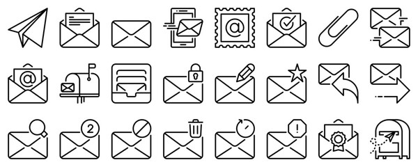 Line icons about e-mail on transparent background with editable stroke.