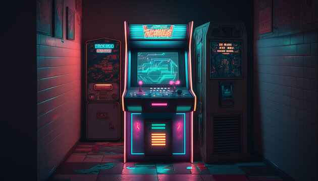 Retro Gaming Fun: Old-School Arcade Game in an 80s Neon Wonderland