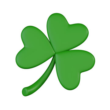 Green clover leaf (3 leafs) isolated.  St. Patrick's day green icon concept. 3D render illustration.