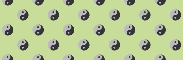 pattern. Image of Yin Yang symbol on pastel pea backgrounds. Symbol of opposite. Surface overlay pattern. Horizontal image. Banner for insertion into site. 3D image. 3D rendering.