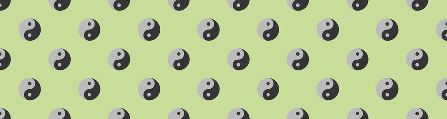 pattern. Image of Yin Yang symbol on pastel pea backgrounds. Symbol of opposite. Surface overlay pattern. Horizontal image. Banner for insertion into site. 3D image. 3D rendering.