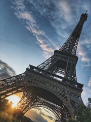 Blue sky, sunset, Eiffel Tower