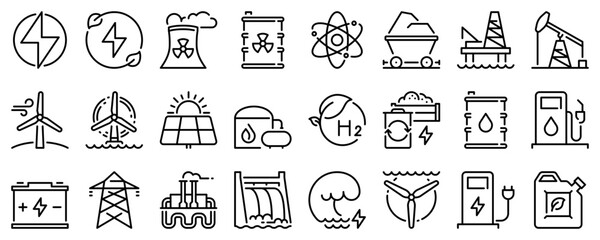 Line icons about energy on transparent background with editable stroke.