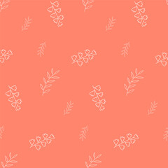 Hand drawn cute seamless pattern with leaves icons. Outlined rustic doodle elements on the white background