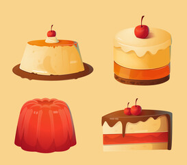 Set Collection Dessert Cake Birthday

