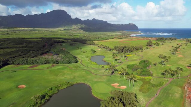 Aerial of Kaloa Kauai Hawaii USA landscape coastline