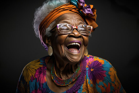 beautiful happy smiling african american old lady, generative ai