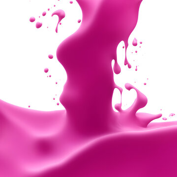 Illustration of melted and splashed strawberry milk element. pouring flowing pink cream. Transparent PNG is available. generative AI.