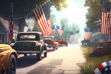 Illustrated of Memorial Day Weekend Celebration Parade, generative ai