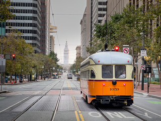 Fototapeta na wymiar San Francisco Metro Train at downtown City