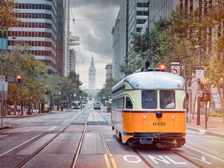 Fototapeta na wymiar San Francisco Metro Train at downtown City