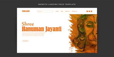 Vector illustration of Happy Hanuman Jayanti wishes Website landing page banner mockup Template