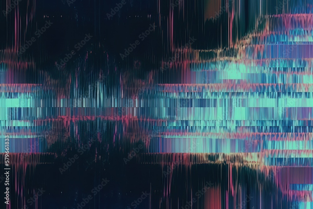 Poster motion glitch interlaced multicolored distorted textured, futuristic glitch color noise blue pixel a