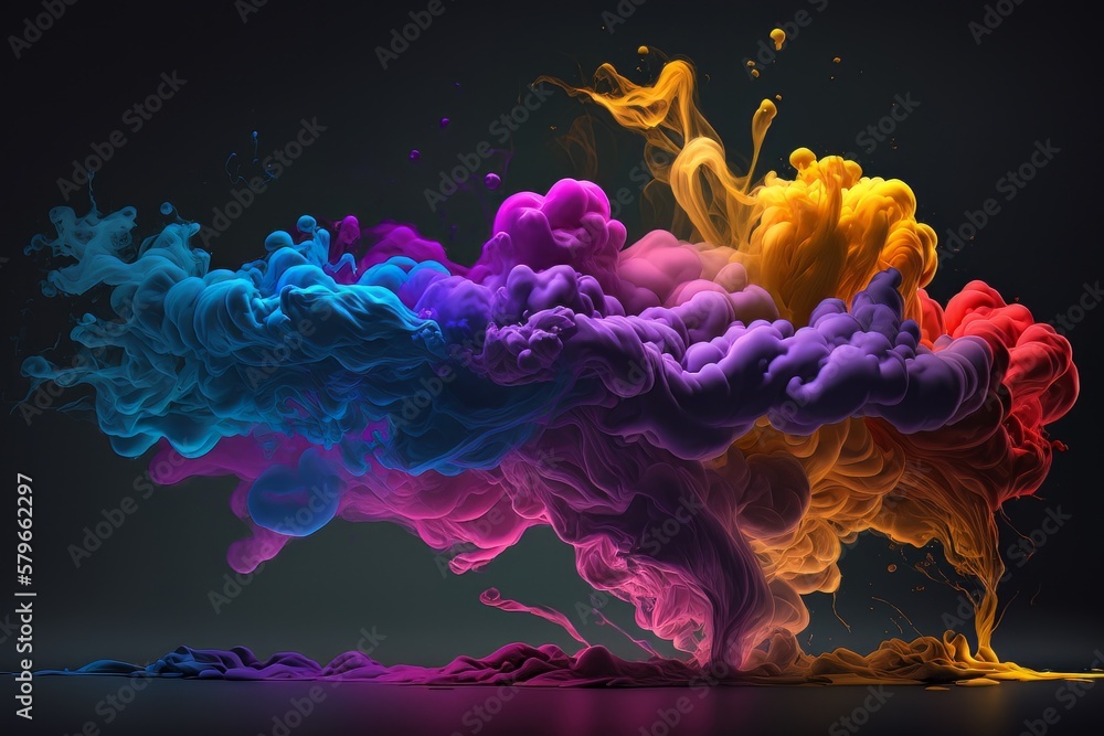 Poster Color Bomb, shiny glitter clouds with colorful particles, background, abstract created with. Generative AI