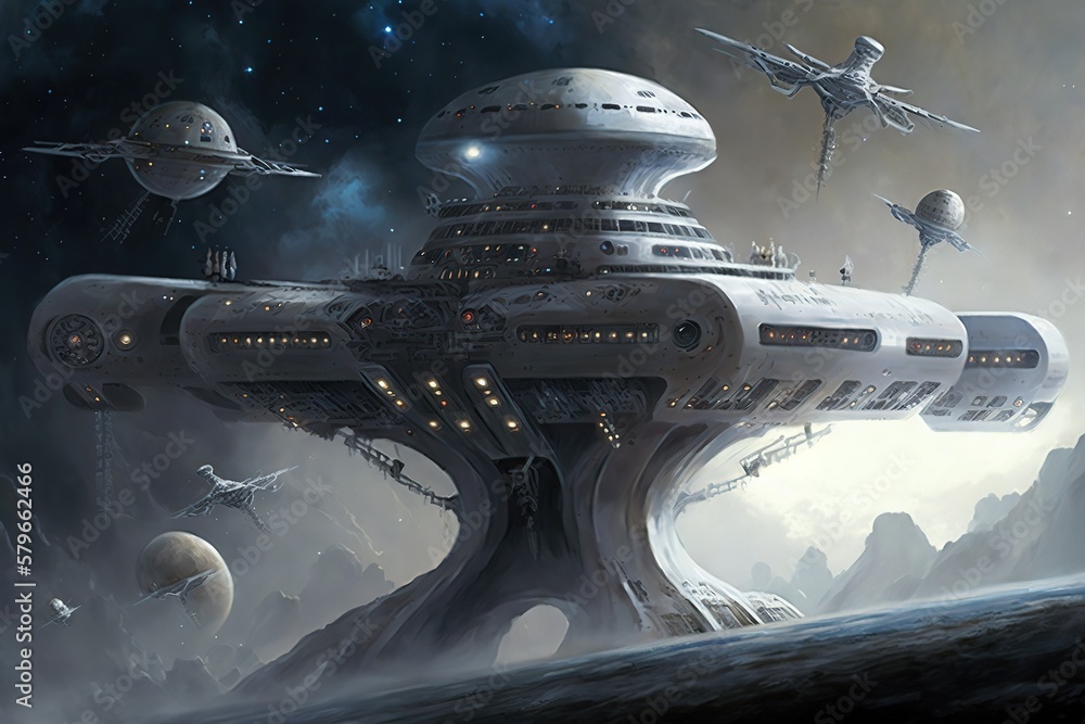Poster space warships on the background of the globe in space. generative ai