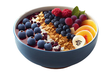 Smoothie bowl,Acai bowl with mixed fruits for healthy food concept and breakfast on isolated transparent background. generative Ai