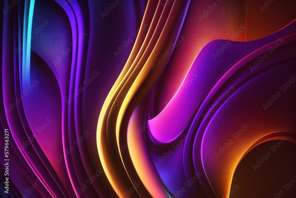 Poster Abstract iridescent neon holographic twisted wave in motion. Vibrant colorful gradient design element for banner, background. Generative AI