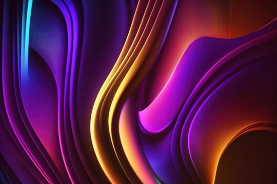 Abstract 3d Render Iridescent Neon Holographic Twisted Wave In Motion. Vibrant Colorful Gradient Design Element For Banner, Background. Generative AI