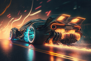 Futuristic modern cyberpunk car. Neon background. Generative AI