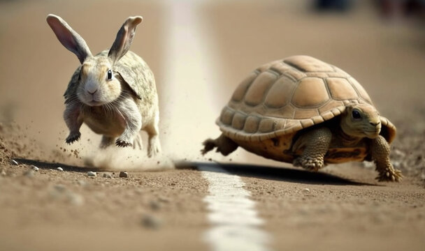 A bunny and a turtle are racing. AI