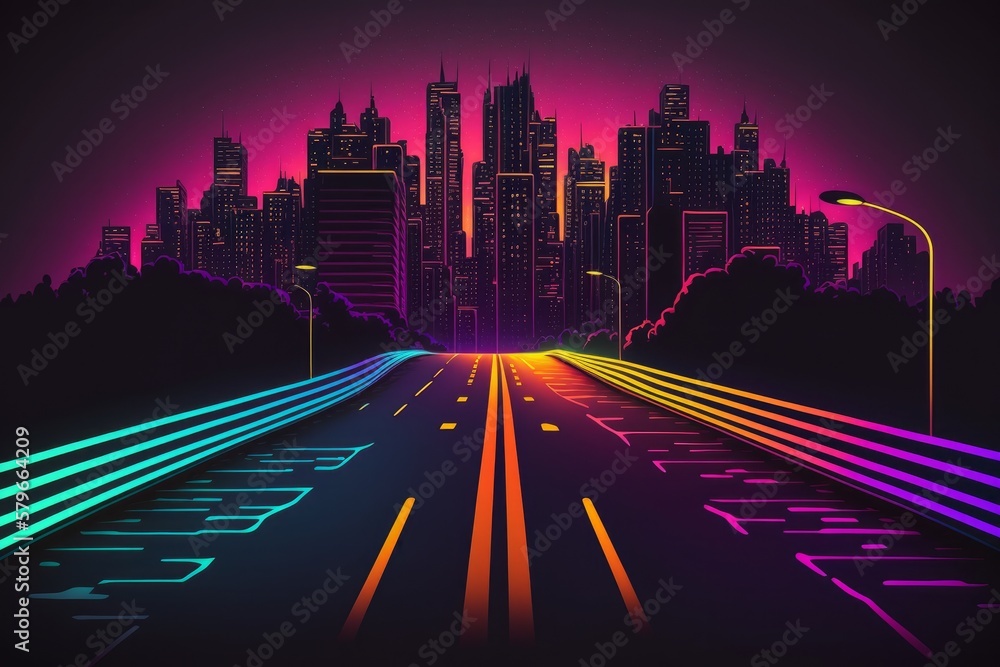 Poster abstract highway path through digital smart city graphic design. peculiar ai generative