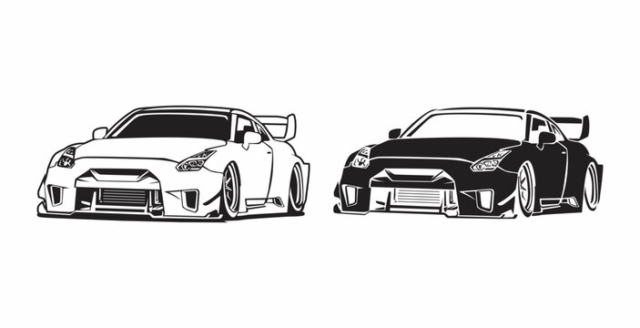 vector set of cars with several black and white versions of models 