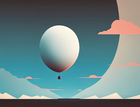 A lone balloon floating against a backdrop of endless sky representing human imagination. Art concept. AI generation.