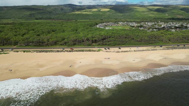 Aerial of Kekaha Beach Park Kauai Hawaii USA