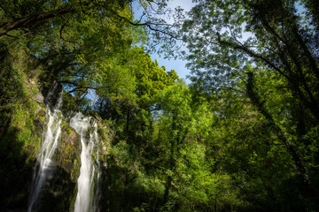 Oneta waterfalls natural monument on springtime in Asturias, Spain