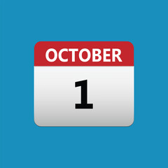 1th October calendar icon. October 1 calendar Date Month icon. Isolated on blue background