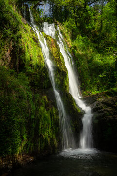 Oneta waterfalls natural monument on springtime in Asturias, Spain