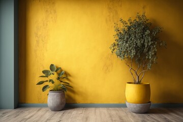 Yellow wall interior. Ai generated