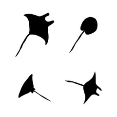 Stingray fish Character black sea animal on deep background. Wild life illustration. Vector illustration.