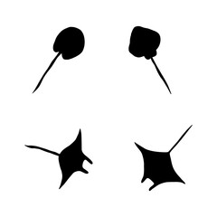 Stingray fish Character black sea animal on deep background. Wild life illustration. Vector illustration.