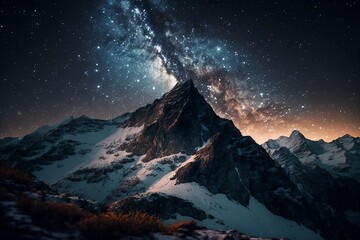 Naklejka na ściany i meble Galaxy & Starry Sky over a Mountain, generative ai