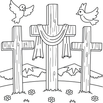 Christian Three Cross Coloring Page for Kids