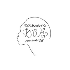 Happy Women's Day, lettering greeting card, 8 march, continuous line drawing, isolated vector illustration.