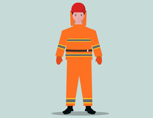 笑顔の消防士 消防隊員 救助活動 全身 ベクターイラスト