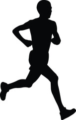 Fototapeta na wymiar male athlete runner run black silhouette on white background, vector illustration, summer sports games.