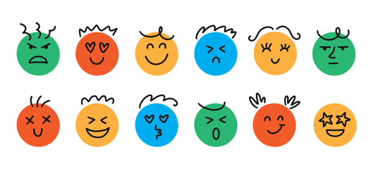 Fototapeta premium Fun Emoji Icon Set, Emoticon Doodle Faces