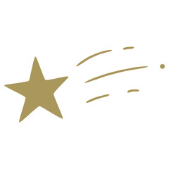 Gold star design element, shooting star, comet illustration.	