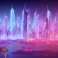 futuristic cityscape with towering skyscrapers and neon lights_outpud 9