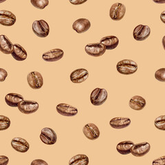 Hand-painted Watercolor Coffee Bean Seamless Pattern