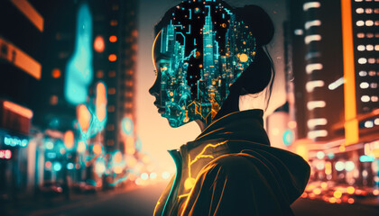 Obraz premium The metaverse visualized by a futuristic scene with future technology in a fantasy high technology universe