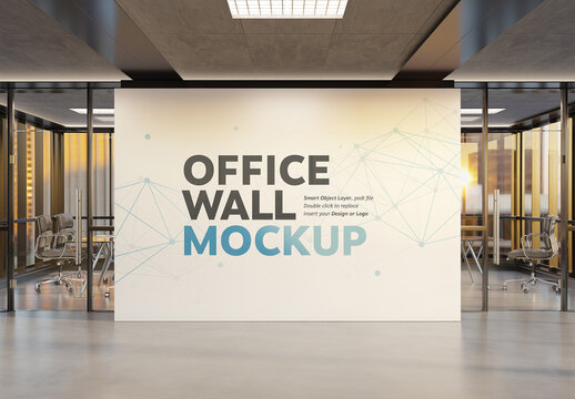 Blank Office Wall Interior at Sunset Mockup