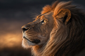 Naklejka premium portrait of a lion created with Generative AI technology