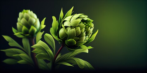 a close up of a green flower on a black background, generative AI