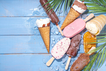 Set of various ice cream popsicles