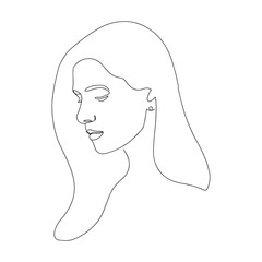 A woman's head. Hand-drawn vector linear art illustration. A beautiful girl's face in one line. Portrait of minimalism. Vector illustration